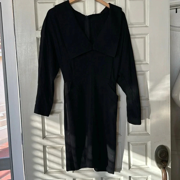 Vintage tuxedo style black dress size 42 or about a us 6 wool - Picture 4 of 16